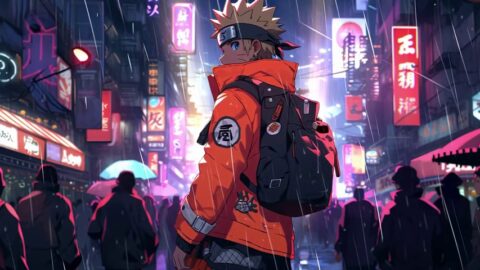 Naruto | Rainy Street | Cyberpunk Style | Glitch - Live Wallpaper